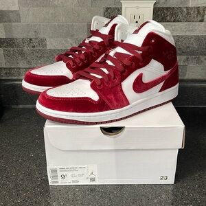 Nike Air Jordan 1 Mid SE -White/Team Red - Womens Size 9.5